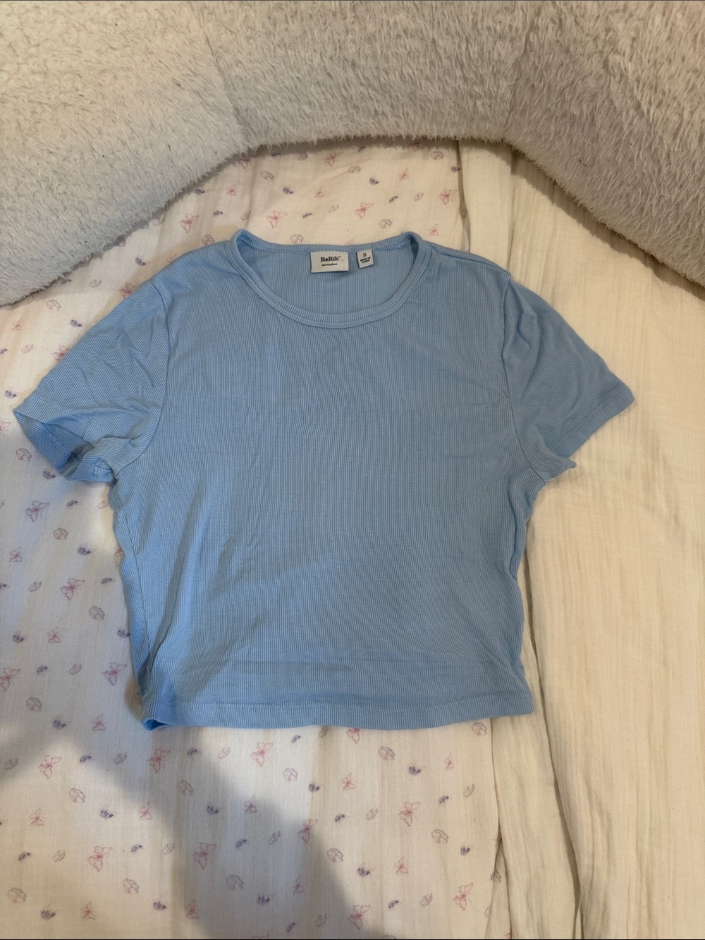 Aritzia Light Blue Crewneck Ribbed Cotton Tee